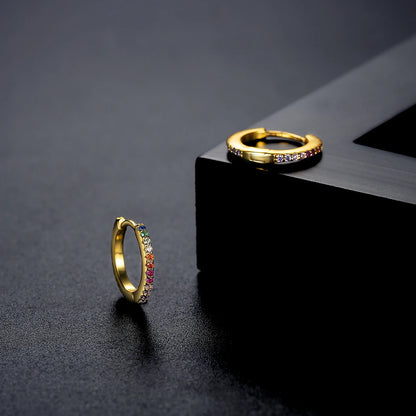 CZCITY Rainbow CZ Paved Woman Diamond Jewelry 14K Gold Zircon Plated Huggie Hoop Earring