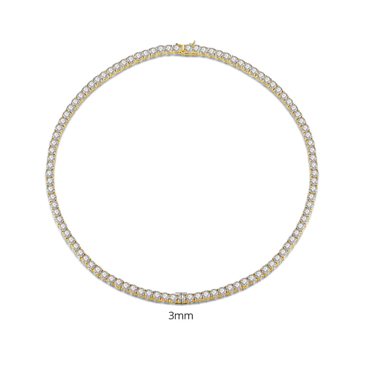 3mm Hiphop Bling Jewelry 18k Gold Iced Out Diamond Copper Zircon Tennis Chain CZ Tennis Necklace