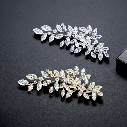 LUOTEEMI Clear Cubic Zirconia Leaves Shape Women Elegant Big Brooch White Gold Plated High Quality Jewellery for Women