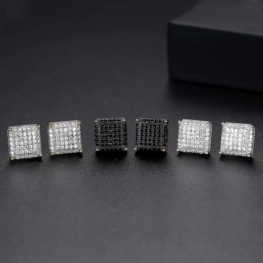 New Arrival Hip Hop Simple Square Earrings 3A CZ Stone Earrings for Men Women Punk Jewelry Wholesale