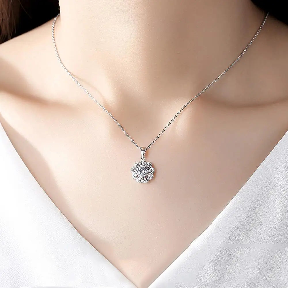 CZCITY Elegent Cubic Zircon Flower Round Pendant of Gold Plating Necklace for Woman Engagement Jewelry