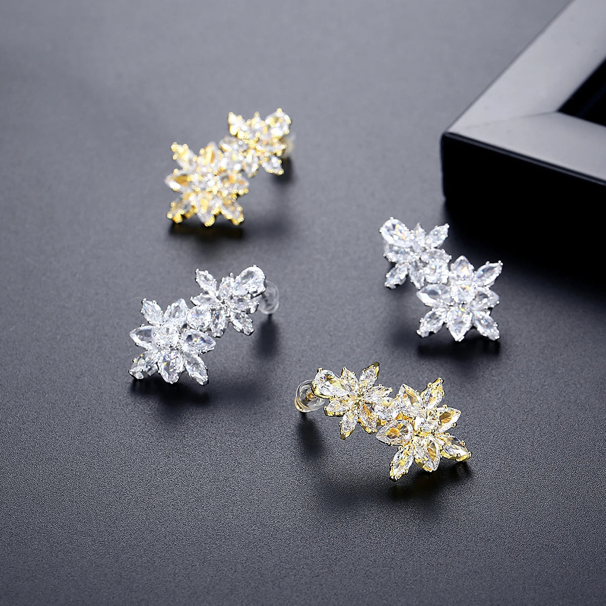 LUOTEEMI New Come Flower Zircon Stone Brass Parts CZ Jewelry Stud Earrings for Women Bridal Wedding Jewelry High Quality