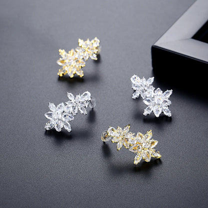 LUOTEEMI New Come Flower Zircon Stone Brass Parts CZ Jewelry Stud Earrings for Women Bridal Wedding Jewelry High Quality
