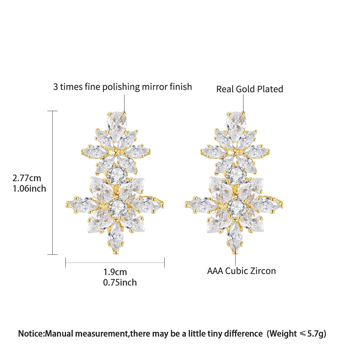 LUOTEEMI New Come Flower Zircon Stone Brass Parts CZ Jewelry Stud Earrings for Women Bridal Wedding Jewelry High Quality