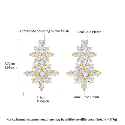 LUOTEEMI New Come Flower Zircon Stone Brass Parts CZ Jewelry Stud Earrings for Women Bridal Wedding Jewelry High Quality