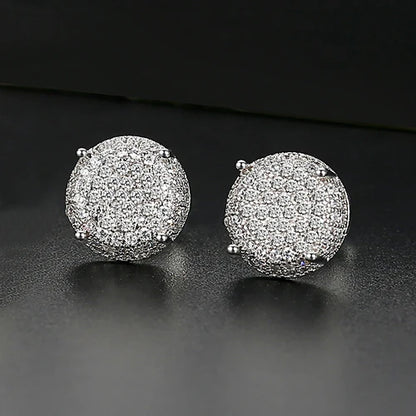 CZCITY New Fashion Round Stud Earrings for Women Dating Micro Cubic Zircon Three Color Luxury Jewelry Gift