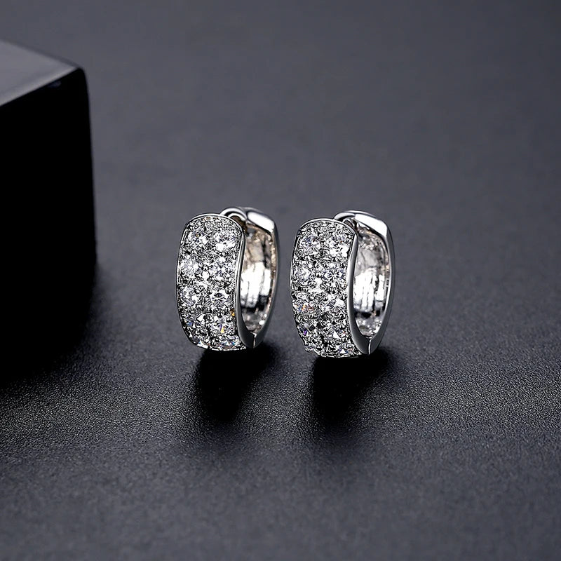 CZCITY Wholesale Women Gift Jewelry Tiny Cubic Zirconia Paved Hip Hop Hoop Cuff Earrings