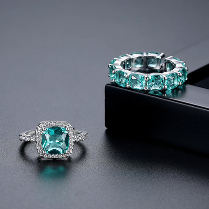 CZCITY Fashion Big Ring Sets Resizable Open Size Women Green Crystal Glass Luxury Finger Ring Women Hand Jewelry