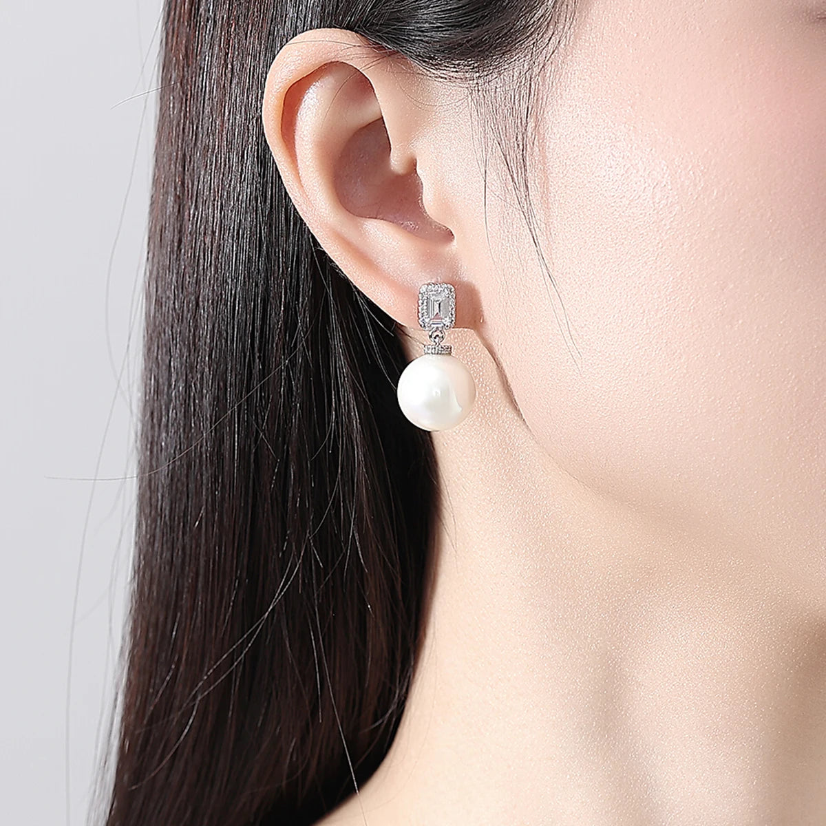 LUOTEEMI Bridal Wedding Luxury Big White Imitation Pearl Zircon Drop Earrings for Women High Quality Jewelry Ear Rings