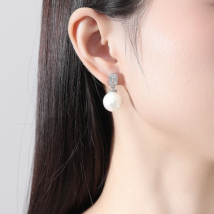 LUOTEEMI Bridal Wedding Luxury Big White Imitation Pearl Zircon Drop Earrings for Women High Quality Jewelry Ear Rings