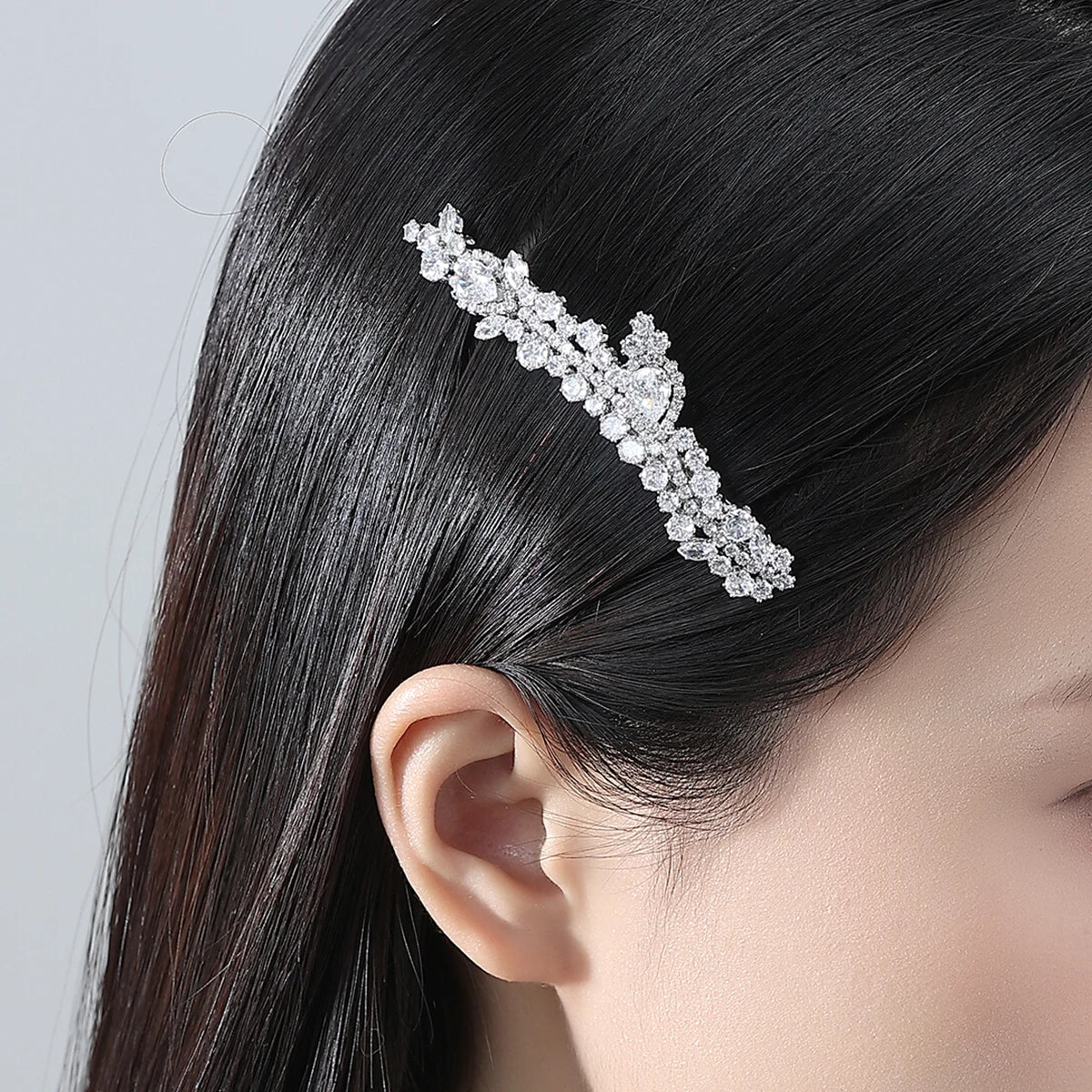 LUOTEEMI Luxury Cubic Zirconia Clear CZ Stone Women Flower Brass Parts Hair Jewelry Pin Wedding Bridal Gifts Hair Pins