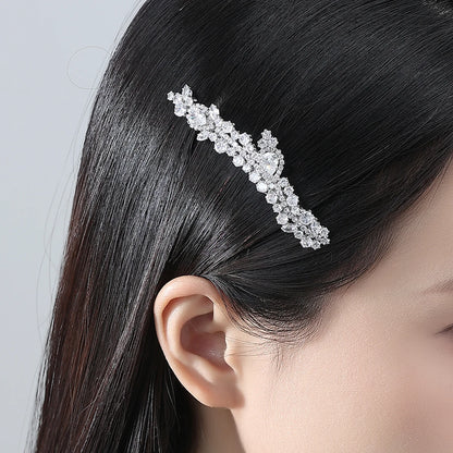 LUOTEEMI Luxury Cubic Zirconia Clear CZ Stone Women Flower Brass Parts Hair Jewelry Pin Wedding Bridal Gifts Hair Pins