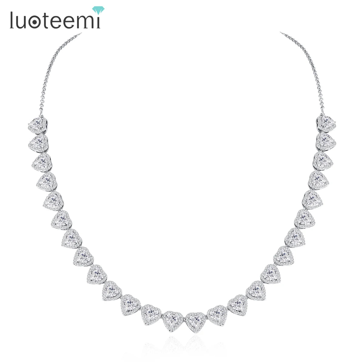 LUOTEEMI Luxury Chain Necklace Cubic Zirconia Heart Shape Elegant Party Anniversary Gifts Jewelry Charm Necklaces