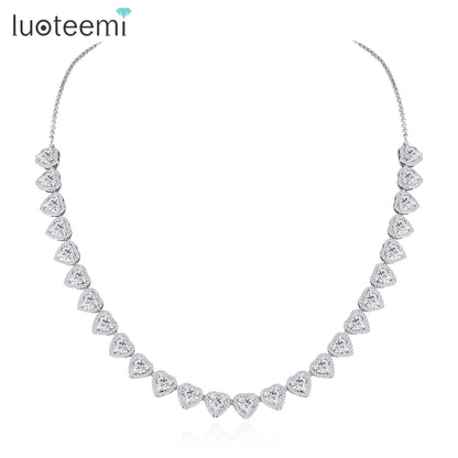 LUOTEEMI Luxury Chain Necklace Cubic Zirconia Heart Shape Elegant Party Anniversary Gifts Jewelry Charm Necklaces
