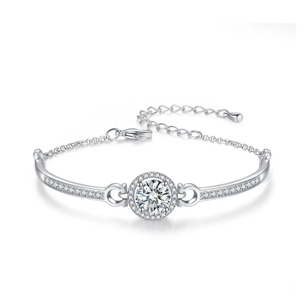 CZCITY New coming Rhodium White Gold Plated Brass Bangles Top Quality Hearts and Arrows Cut Zircon Bangle