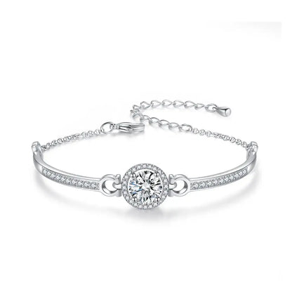 CZCITY New coming Rhodium White Gold Plated Brass Bangles Top Quality Hearts and Arrows Cut Zircon Bangle