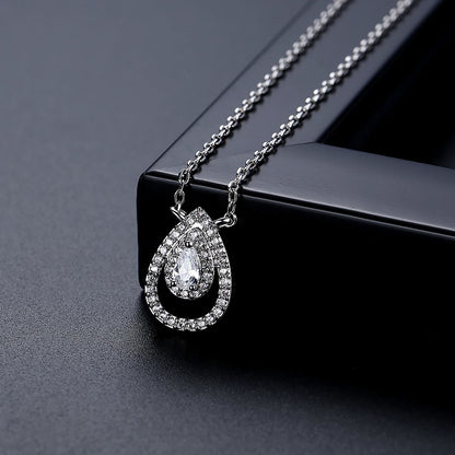 LUOTEEMI Classic Design Women Trendy Brass Fashion Tear Drop Tiny Zircon Jewelry Earrings and Necklace Sets Ready to Ship