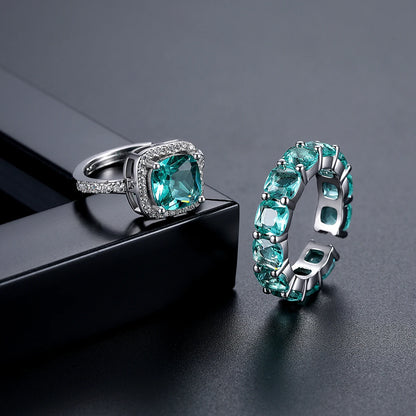 CZCITY Fashion Big Ring Sets Resizable Open Size Women Green Crystal Glass Luxury Finger Ring Women Hand Jewelry