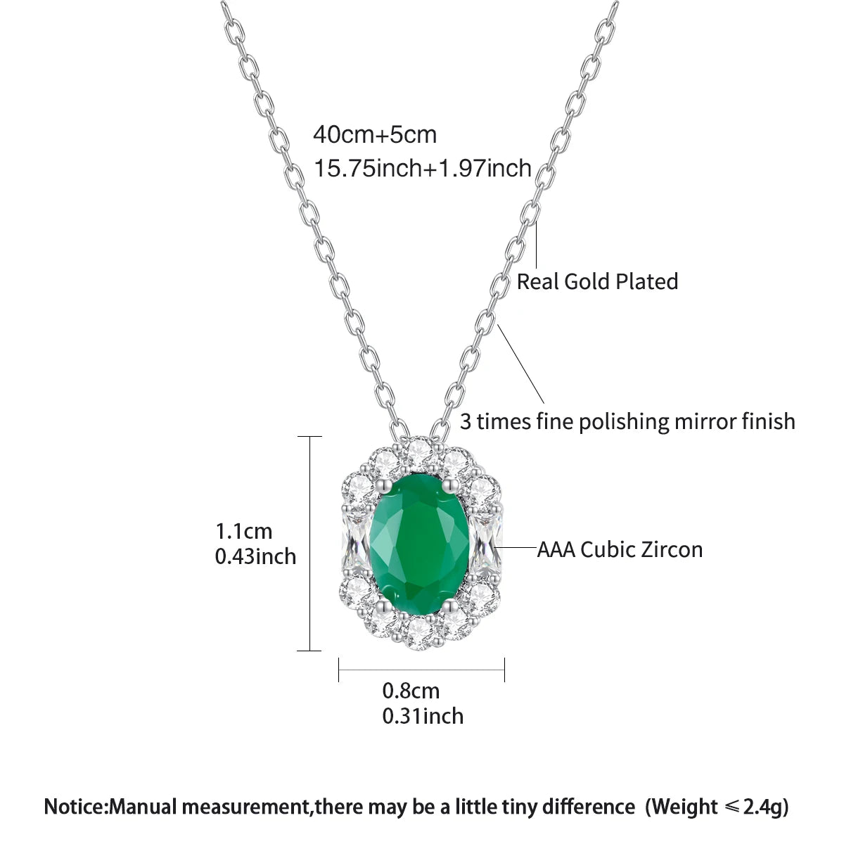 LUOTEEMI New Come Sugar Girl Cute Jade Green Cubic Zirconia Women Korean Fashion Pendant Link Chain Necklace for Women