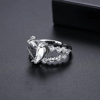 LUOTEEMI New Elegant High Quality Big Heart Crystal with Small Cubic Zirconia Girls Fashion Open Size Jewelry Big Finger Ring
