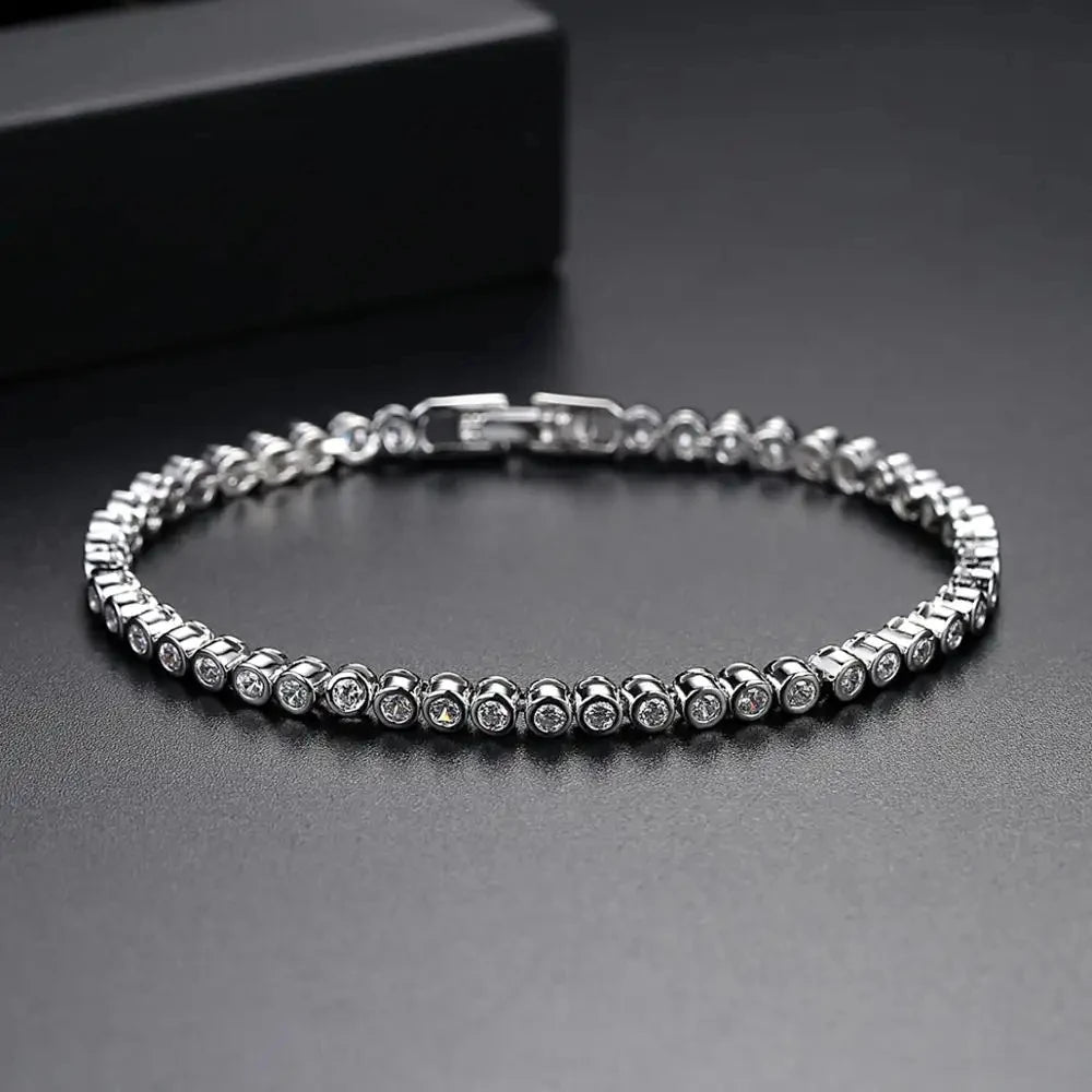 CZCITY Wholesale Luxury Rhodium White Plated Genuine Round Clear CZ Bridal Wedding Women Tennis Chain Bracelet