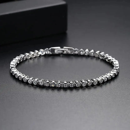 CZCITY Wholesale Luxury Rhodium White Plated Genuine Round Clear CZ Bridal Wedding Women Tennis Chain Bracelet