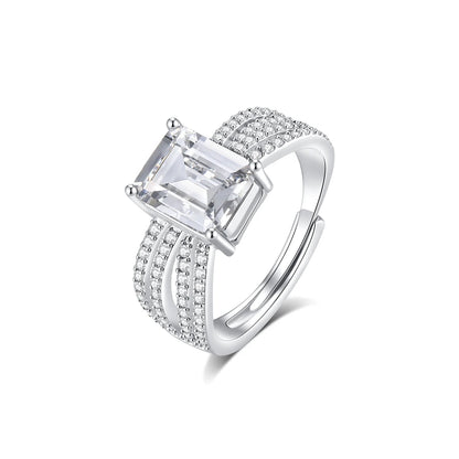 CZCITY Rectangle Big Zircon Stone Women Big Resizable Hand Jewelry Ring Rhodium Plated Brass Romantic Finger Rings