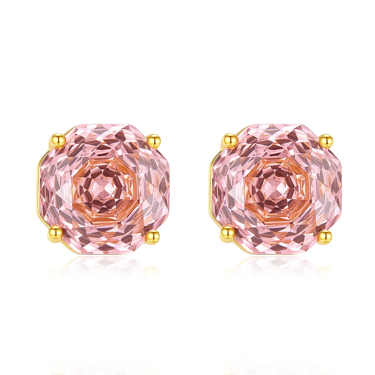 CZCITY Millennium Rose Cut Octagonal Zircon Clear and Pink Classic Style Small Stud Earrings for Women New Fashion