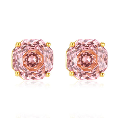 CZCITY Millennium Rose Cut Octagonal Zircon Clear and Pink Classic Style Small Stud Earrings for Women New Fashion
