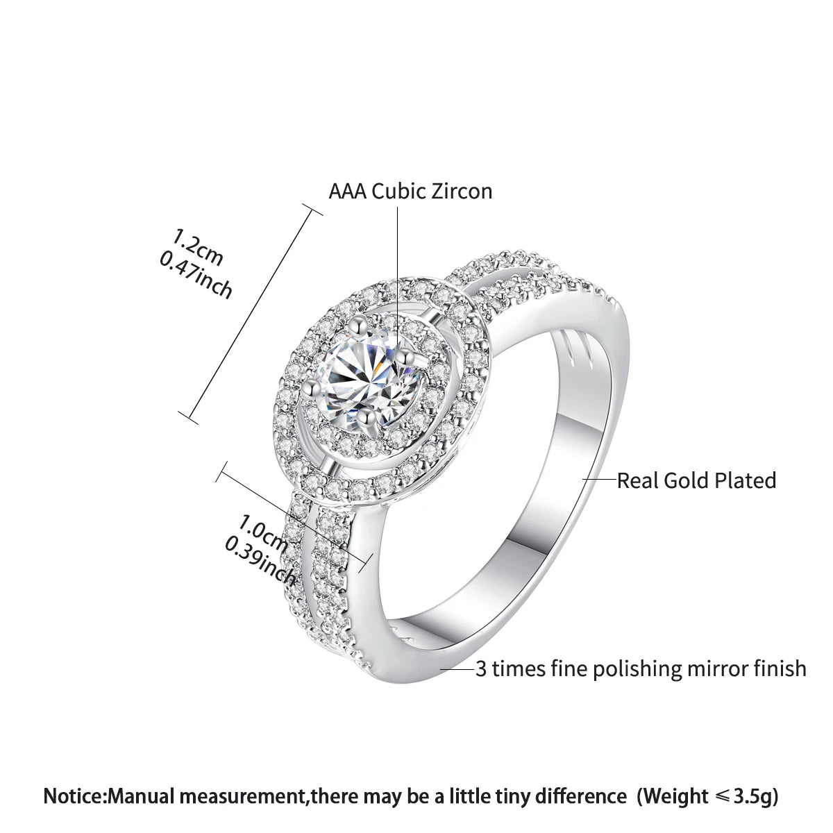 LUOTEEMI Rhodium White Gold Plated Bridal Wedding Sparkling Cubic Zirconia Micro Pave Engagement Wedding Halo Ring