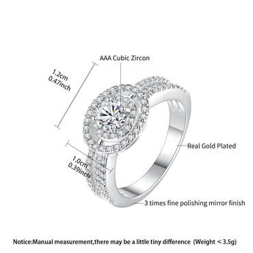 LUOTEEMI Rhodium White Gold Plated Bridal Wedding Sparkling Cubic Zirconia Micro Pave Engagement Wedding Halo Ring