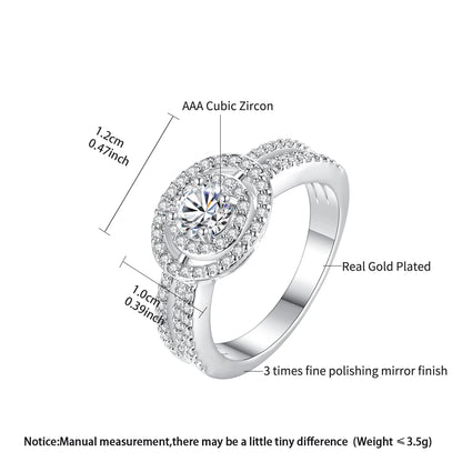 LUOTEEMI Rhodium White Gold Plated Bridal Wedding Sparkling Cubic Zirconia Micro Pave Engagement Wedding Halo Ring