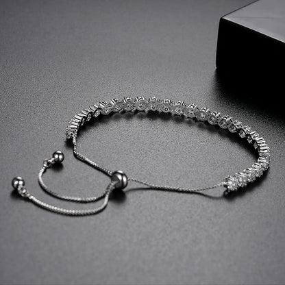 Fashion Classic Pull Chain Flower Tennis CZ Slide Bracelets Women Elegant Zirconia Bracelet