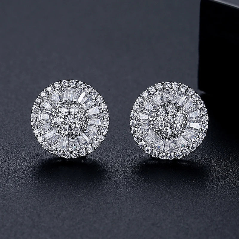CZCITY Wholesale Brand New Design Pure Clear Cubic Zircon Micro Pave Women Luxury Wedding Bridal Round Stud Earrings