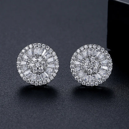 CZCITY Wholesale Brand New Design Pure Clear Cubic Zircon Micro Pave Women Luxury Wedding Bridal Round Stud Earrings