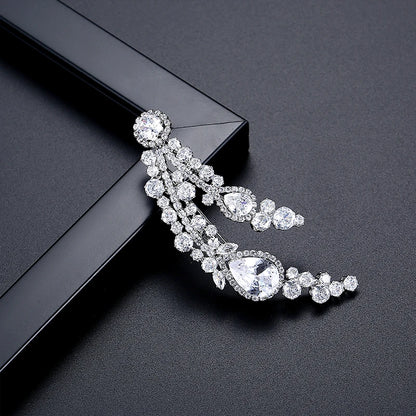 LUOTEEMI Cubic Zirconia Oval and Tear Drop Luxury Flower CZ Big Brooches for Women Real White Gold Plated Low MOQ