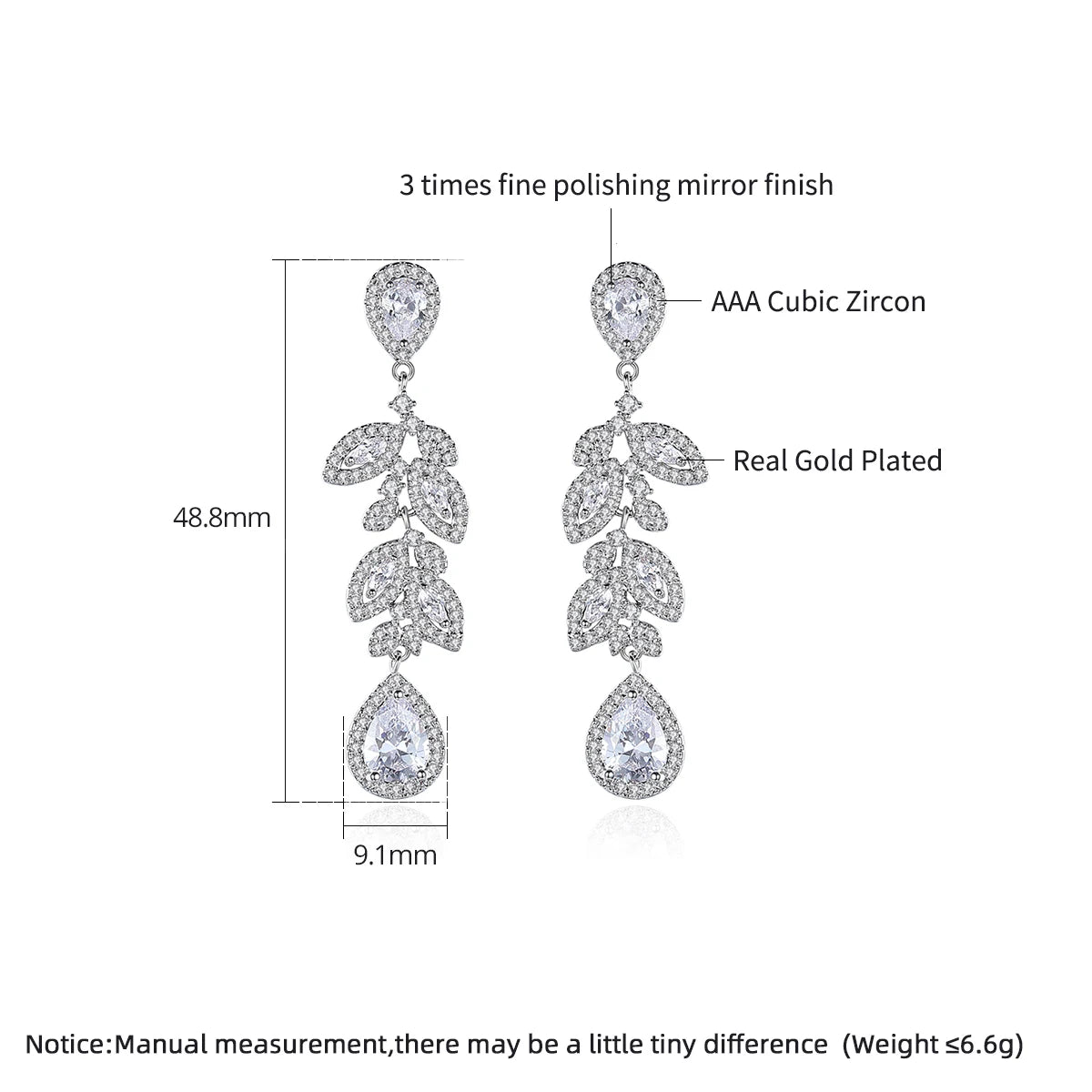 Cubic Zirconia Zircon Drop Woman Statement Fashion  Earing for Wedding Bridal Earring