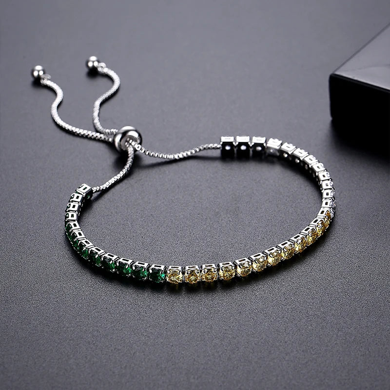 CZCITY Classic Design Women Red and Green Gradual Color Change Zircon Stone Girls Solid Chain Adjustable Bracelets for Girls