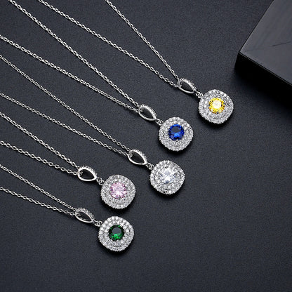 CZCITY Brand Luxury Women Exquisite Rhodium Plated Inlay a AA Top Quality Zircon Wedding Bridal Pendant Necklace Wholesale