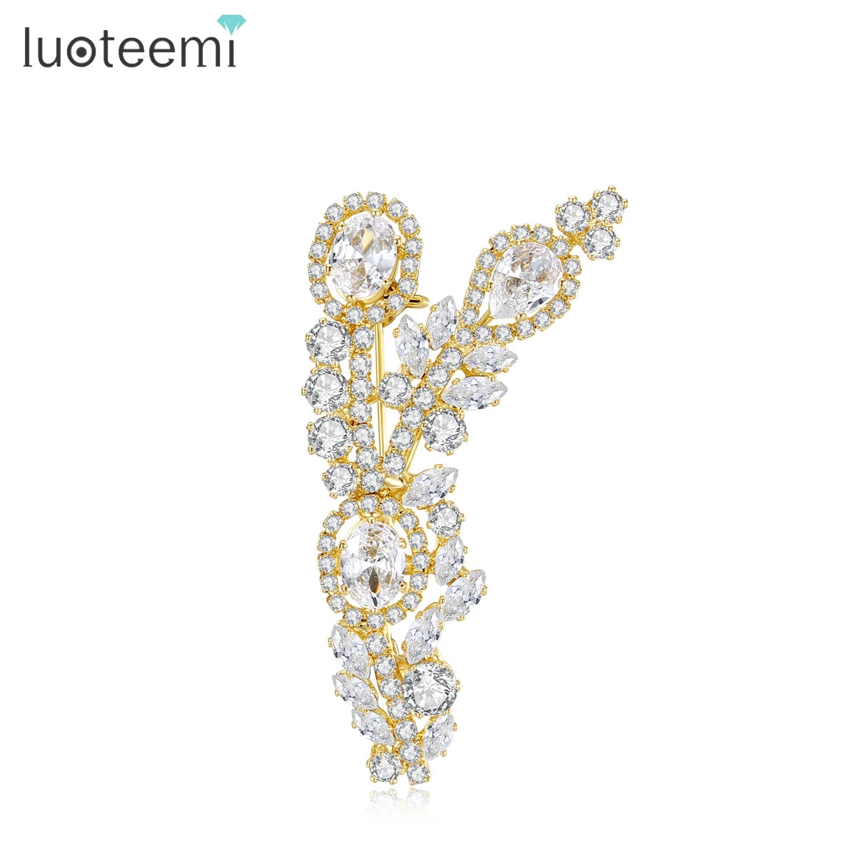 LUOTEEMI Geometric Flower Cubic Zirconia Clear Zircon Jewelry Brooch Office Lady Trendy Suits Matching Jewelry Brooches