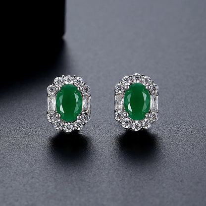 LUOTEEMI Delicate Geometric Fashion Design Women Zircon Stone Green Jade Color CZ Stud Earrings for Girls Ladies Jewelry