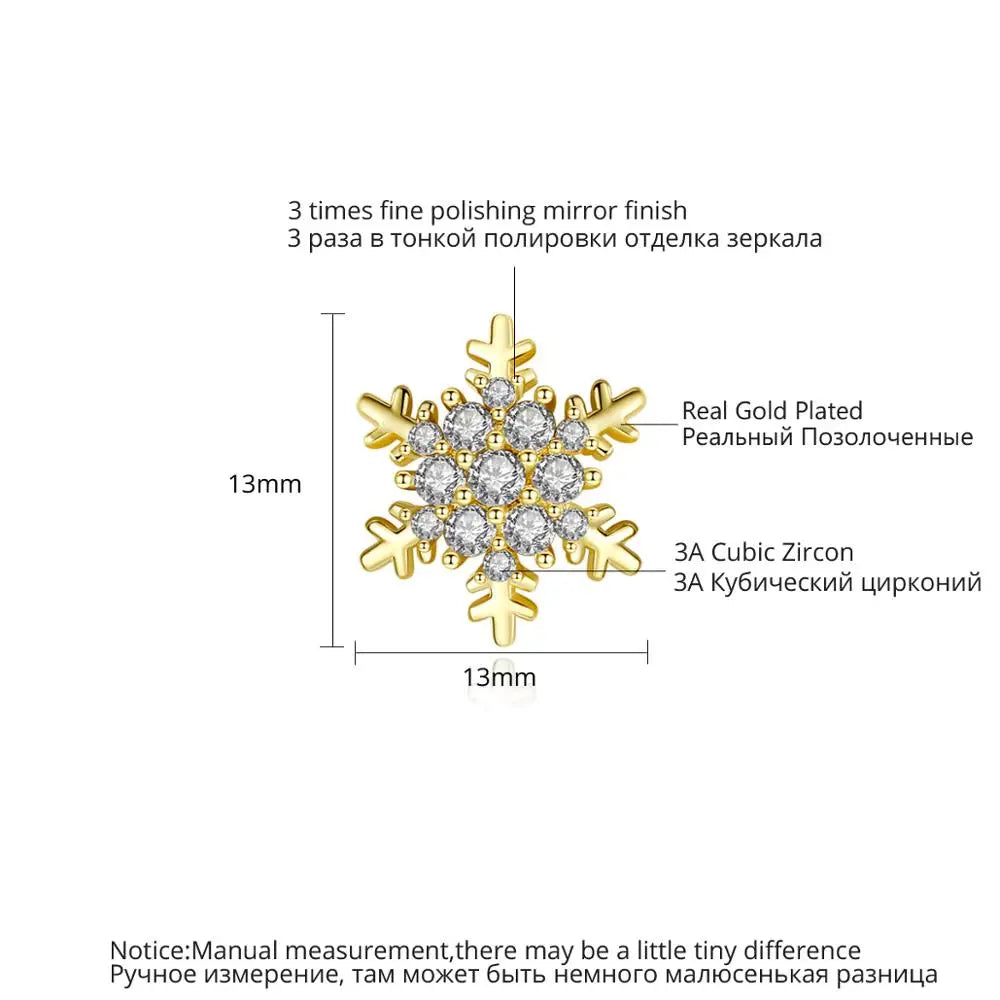 CZCITY Pretty Snow a AA Cubic Zircon Stud Snowflakes Earring for Girl Cute Elegant Christmas Jewelry Gift