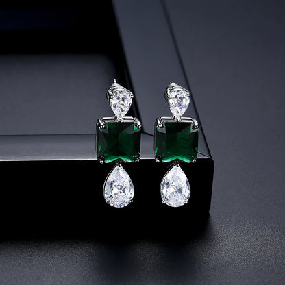 LUOTEEMI Elegant Green Crystal Clear Zircon Geometric Drop Brass Copper Earrings Luxury Party Gifts Big Ear Ring for Women