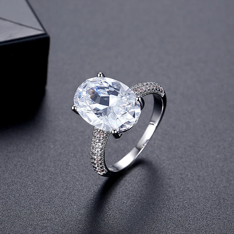 LUOTEEMI Oval Shape Pigeon Eggs Clear Cubic Zirconia Big CZ Stone Jewelry Finger Rings for Women Party Gifts Luxury Jewellery