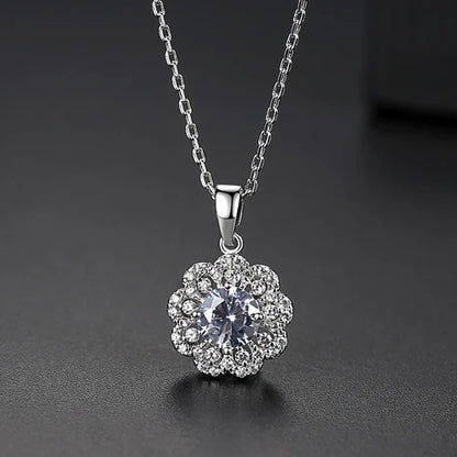 CZCITY Elegent Cubic Zircon Flower Round Pendant of Gold Plating Necklace for Woman Engagement Jewelry