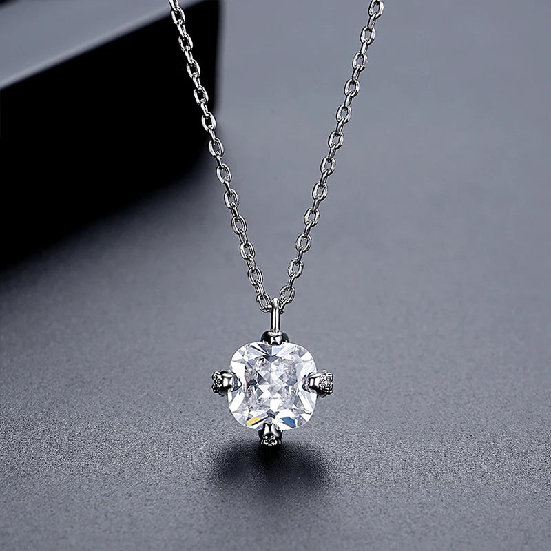 LUOTEEMI Geometric Women Cute Trendy Zircon Stone Link Chain Pendant Necklace Rhodium Plated Women Gift