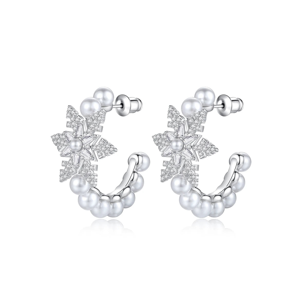 CZCITY the New Listing Christmas Earing Jewelry Woman Hoop Pearl Zircon Bohemian Huggie Lady Bridal Snowflake Earring