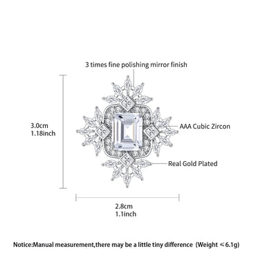LUOTEEMI Big Emerald Cut Clear Zircon Stone Geometric Flower Brass Fashion Trendy Brooch for Sex Lady Teemi Brand