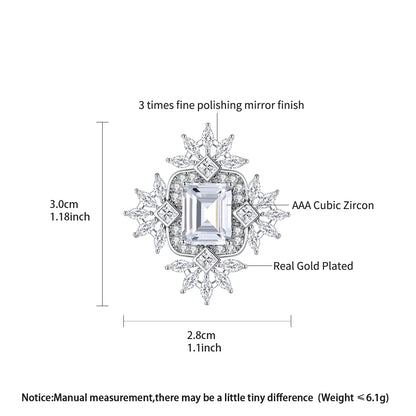 LUOTEEMI Big Emerald Cut Clear Zircon Stone Geometric Flower Brass Fashion Trendy Brooch for Sex Lady Teemi Brand