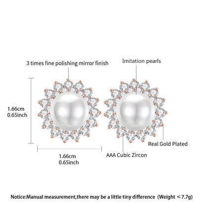 LUOTEEMI Wholesale Fashion Jewelry Wedding Rhodium Gold Plated Flower Shape Synthetic Pearl Women French Clip Stud Earrings
